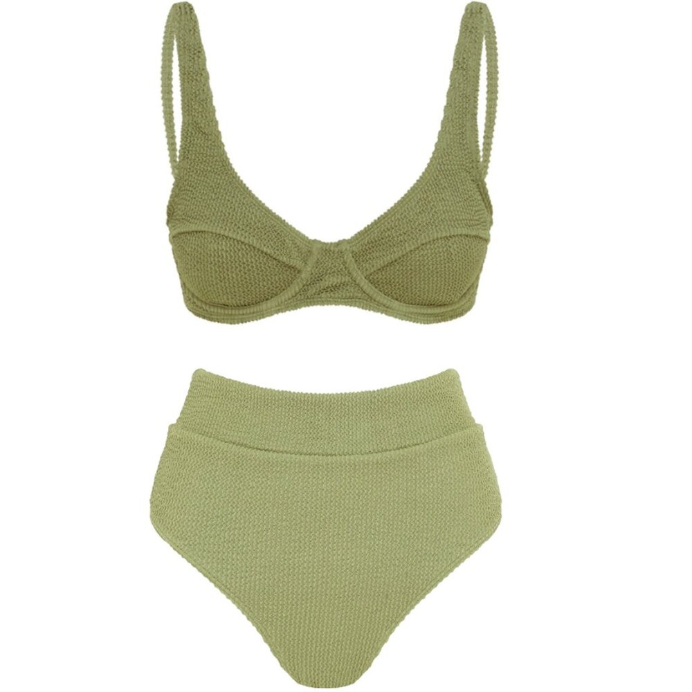 Somerfield Swim Bikini Set - Capri Top (S) & Aruba Bottoms (M) in Nori Crinkle